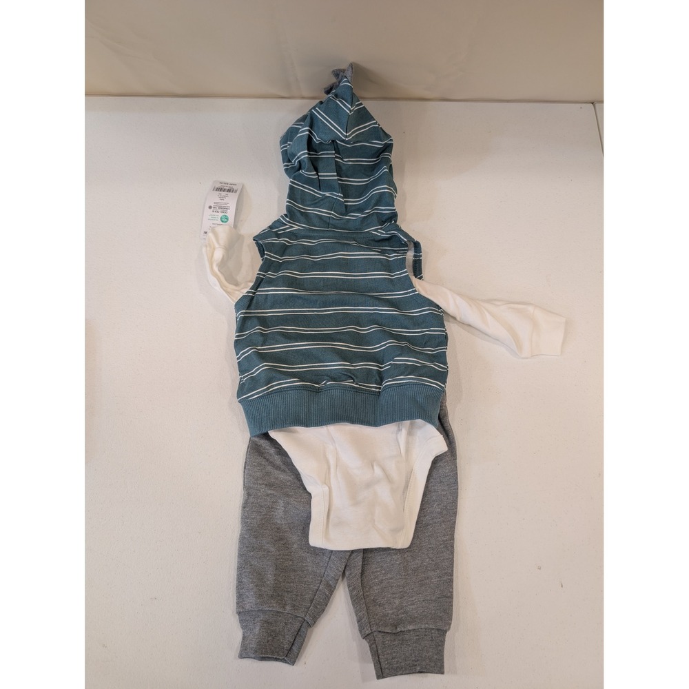Carters Baby 3M 3-Piece Set Blue Striped Hoodie Bodysuit Pants Outfit NWT - Picture 6 of 6